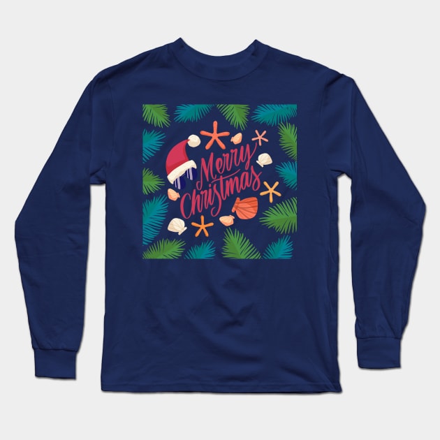 Merry Christmas Beach Theme Long Sleeve T-Shirt by Mako Design 